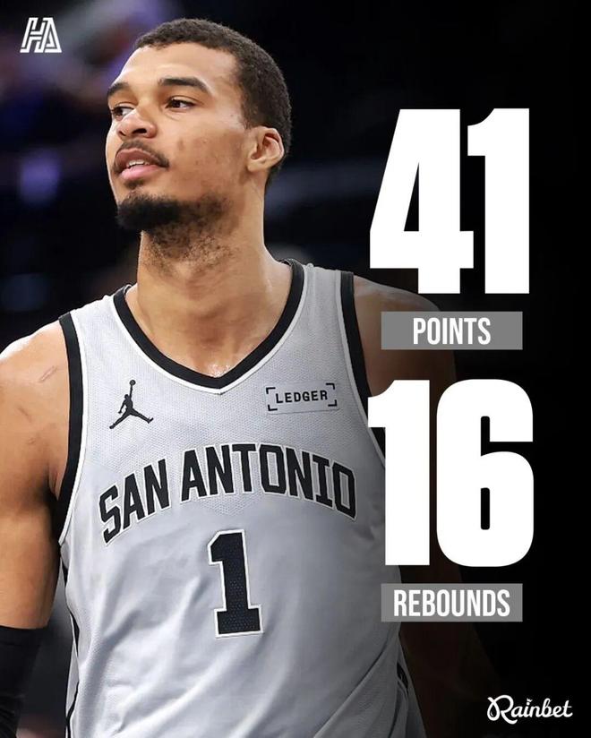 文班亚马30分钟轰41+16 创NBA历史最快两双纪录